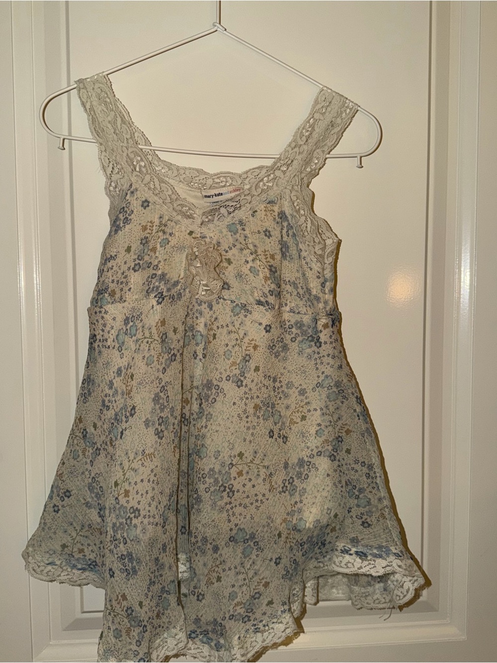 Floral Lace-Trim Top - Cream & Blue